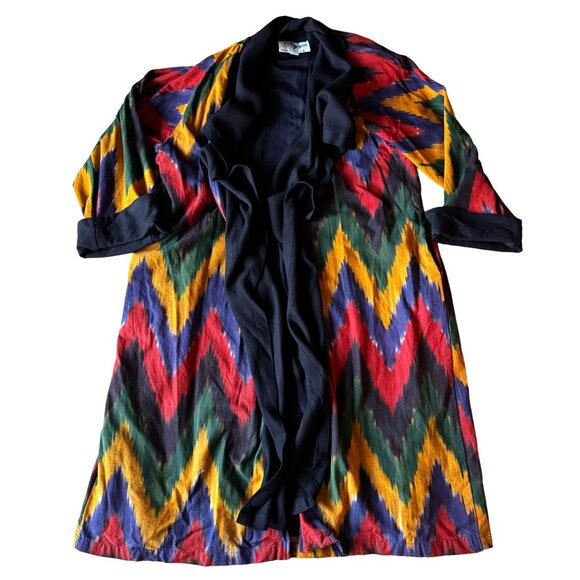 Vtg Fixsun Wool Jacket Coat Woman Zigzag Colorful Eclectic Long Ruffled USA Open - Picture 1 of 8